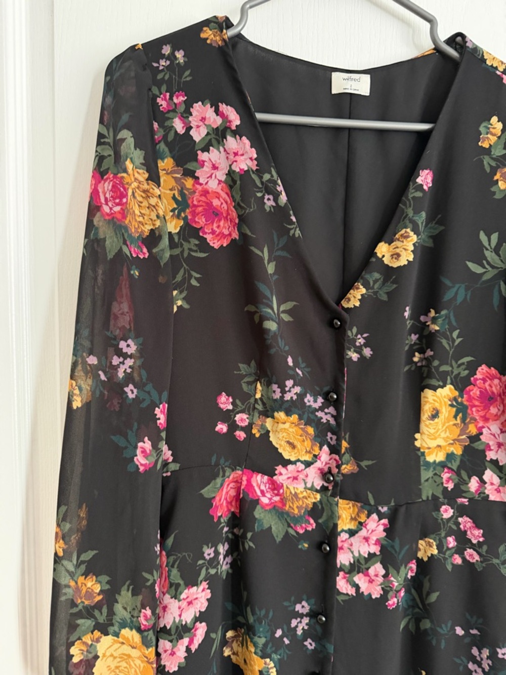 Aritzia Wilfred Nazaire Black Floral Long Sleeve Dress - Picture 3 of 10
